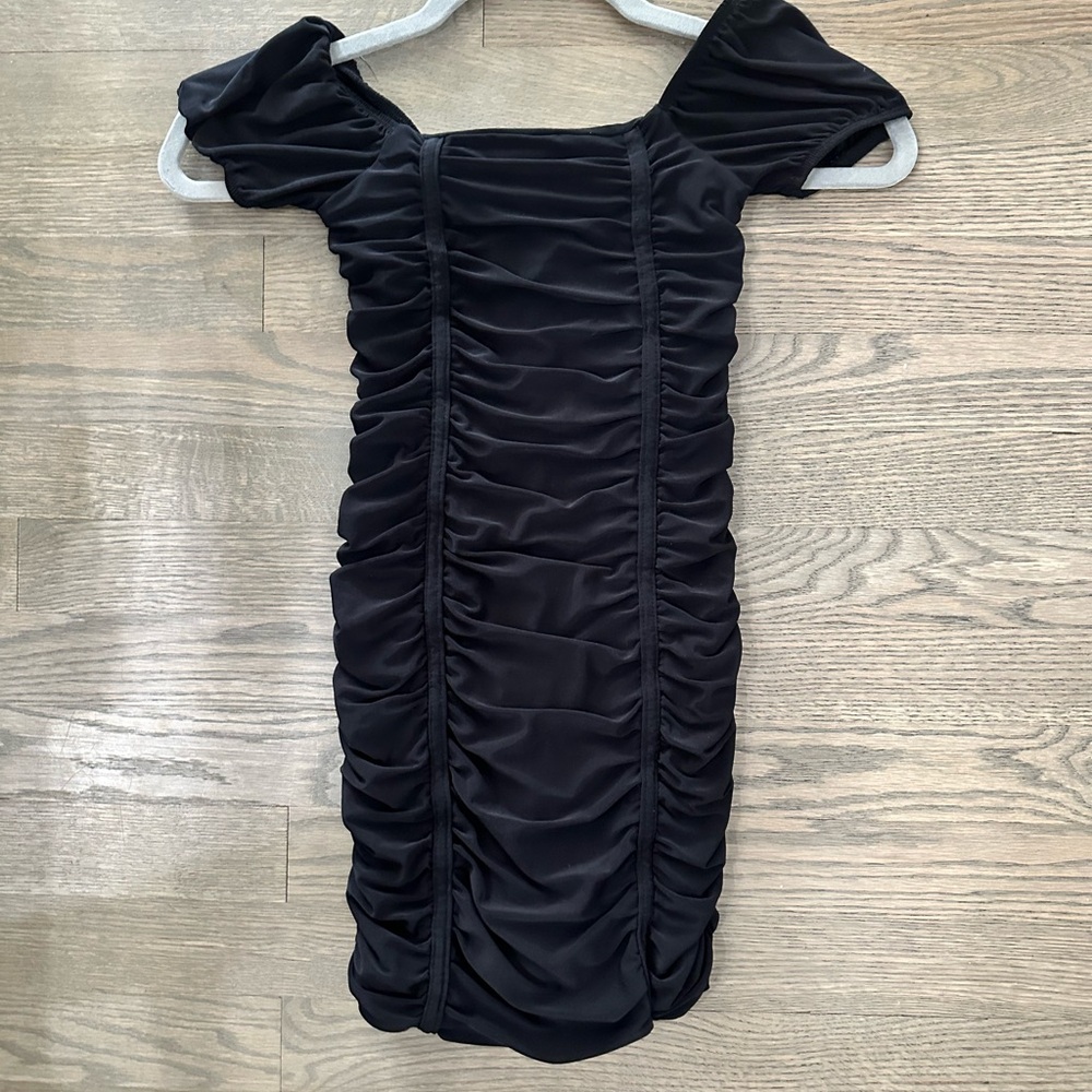 Adorable Black Ruched Dress - Picture 2 of 4